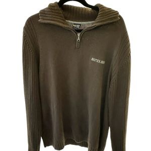 Nautica Jeans Co Brown 1/4 Zip Sweater Cotton XXL Logo Men Ribbed‎ VTG